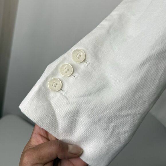H&M Linen Blend Blazer Womens Size 8 White Single Breasted Preppy Capsule Career - Picture 5 of 15